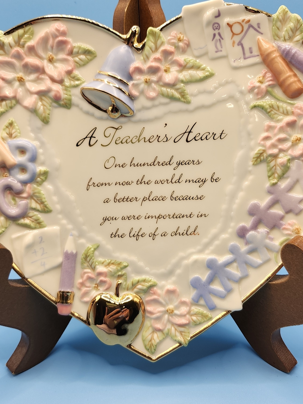 TEACHER APPRECIATION! "A Teacher's Heart" Decorative Heart Plate Pastel Floral